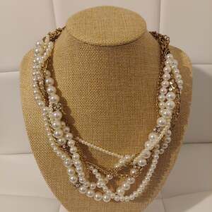NY Gold Tone Chain with Faux Pearls and Rhinestones 20" Necklace